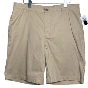 Tailorbyrd Shorts NWT Mens Khaki Chino Blue Flamingos Logo Flat Front Preppy 36